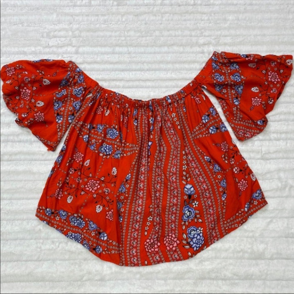 JAASE Red Floral Off the Shoulder Top
